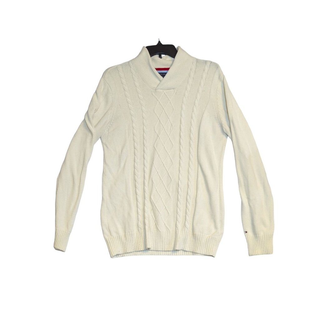 Tommy Hilfiger Mens White Cable Knit Sweater XL 100% Cotton